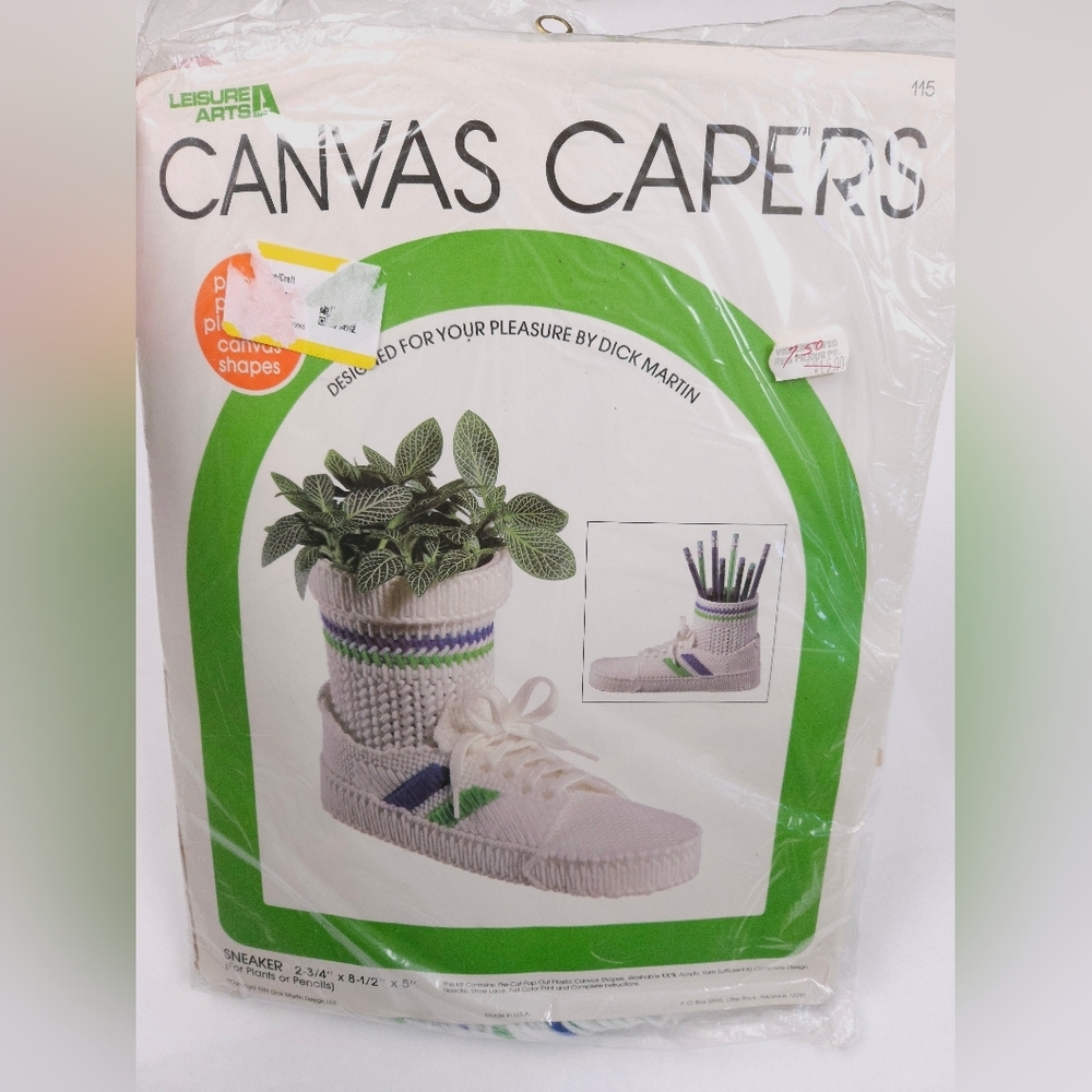 Canvas Capers 1981 Canvas Sneaker  Planter Pencil Holder Yarn Kit Dick Martin